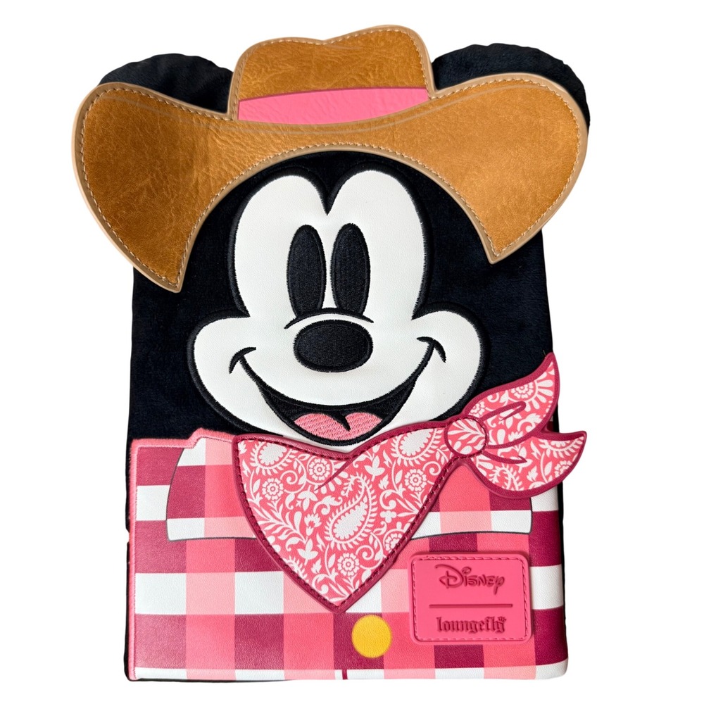 Loungefly Disney Mickey Mouse Western Cowboy Plush Journal Pink Gingham Oh Boy